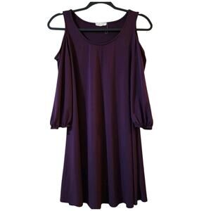 Paper Plane Womens Cold Shoulder Tunic Mini Dress Size L Purple 3/4 Sleeve